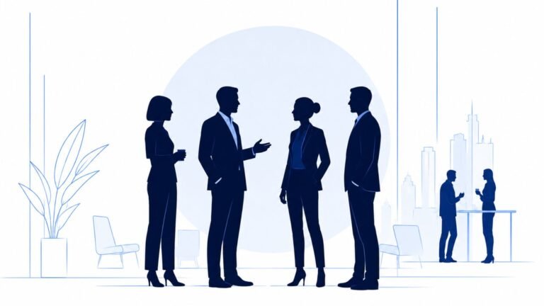Line image of business people communicating representing executive event management. 